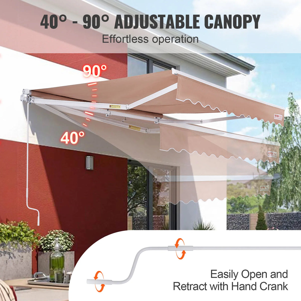 Succebuy Manual Retractable Awning Outdoor Water Resistant Sun Shade