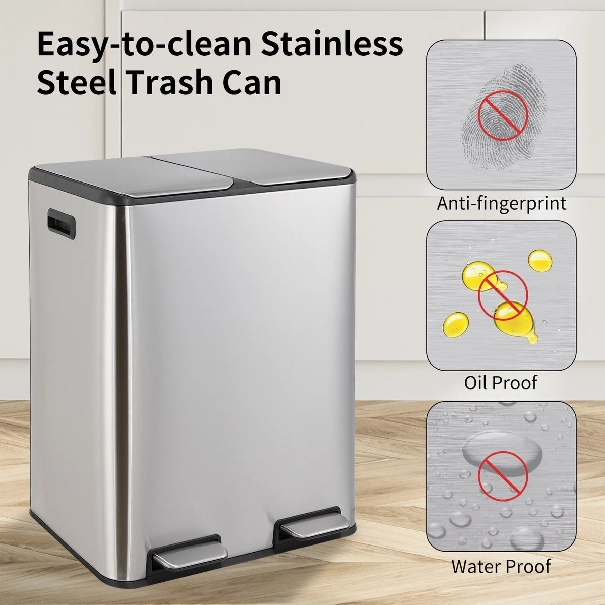 Dual Stainless Steel Step Trash Can With Built In Filter