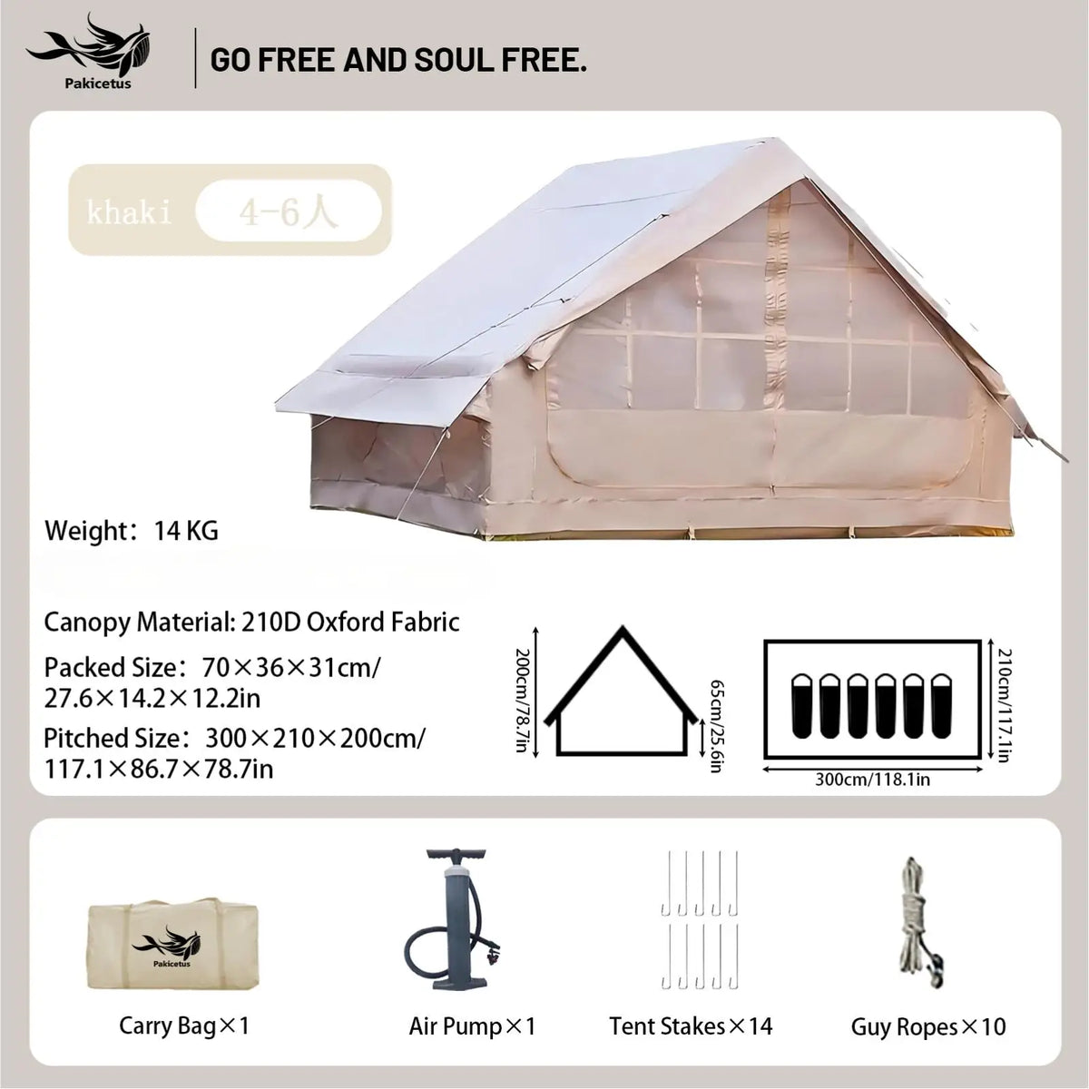 Pakicetus Quick Setup Waterproof Inflatable Camping Tent For Families