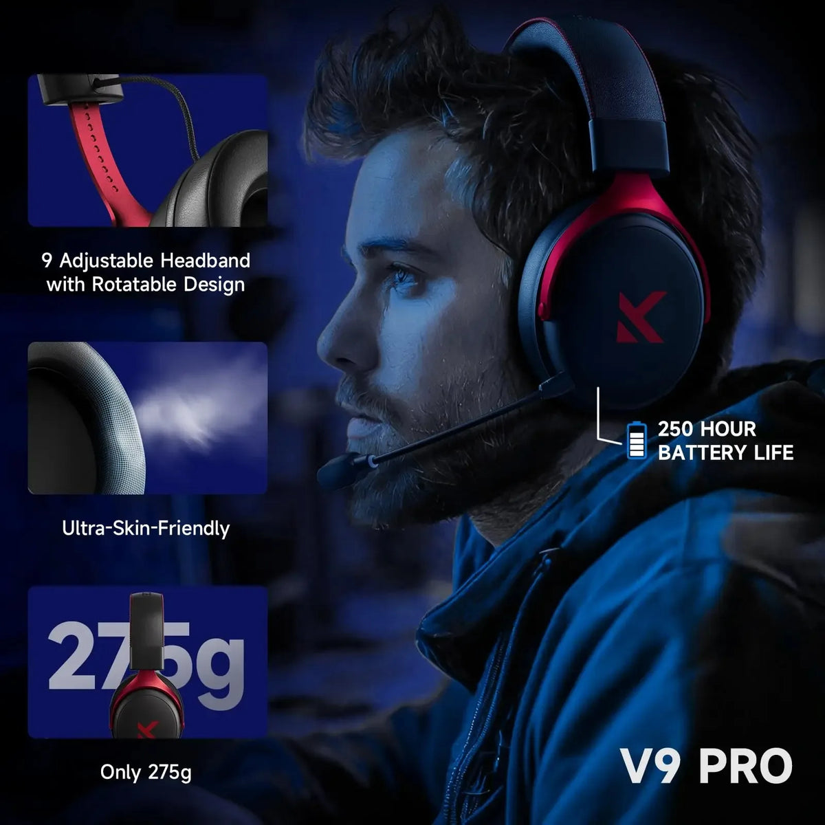 MCHOSE V9 Pro Wireless Gaming Headset With Noise Canceling Mic