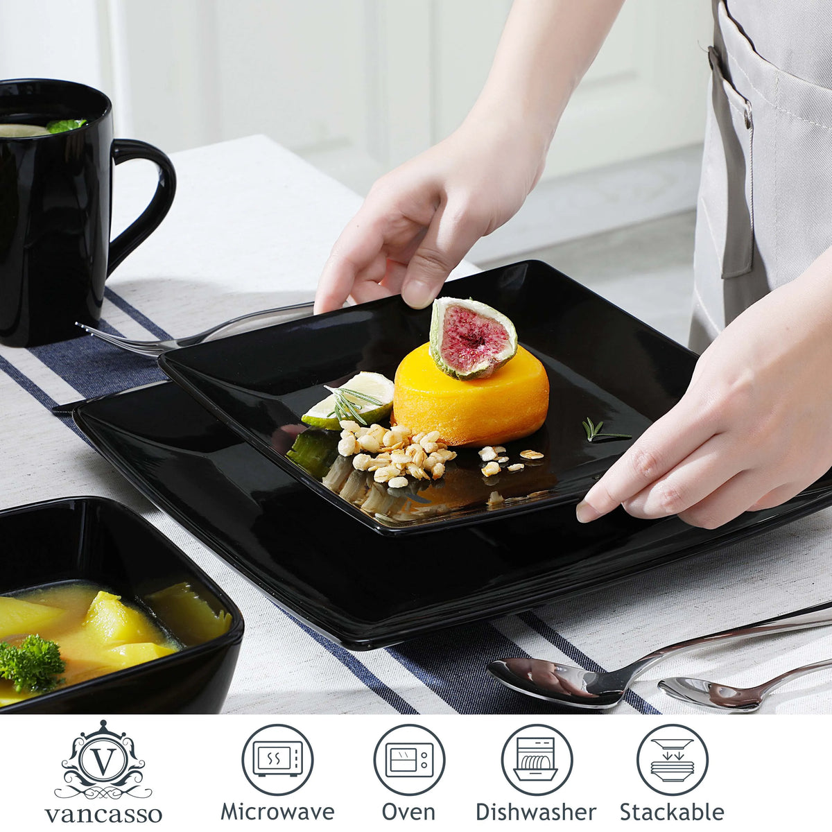 Malacasa Square Porcelain Dinnerware Set For Elegant Home Dining
