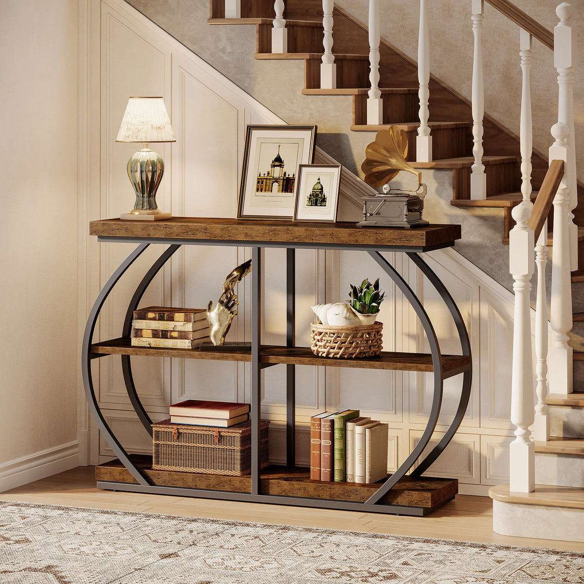Tribesigns 3 Tier Industrial Console Table With Storage Shelves