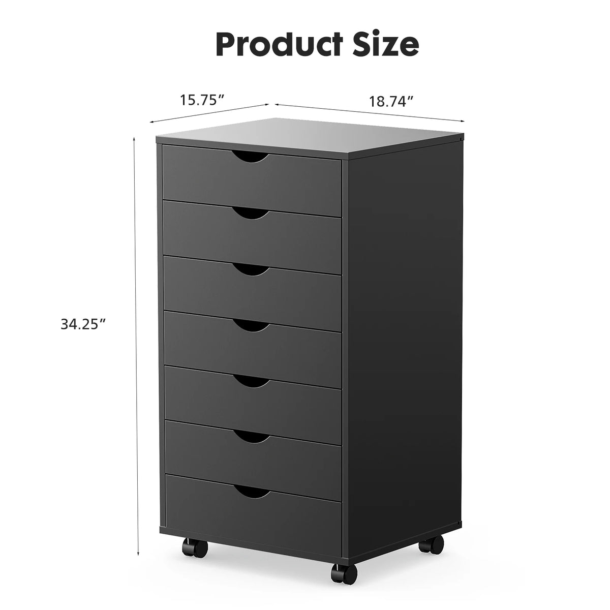 JHK 7 Drawer Wooden Rolling Storage Cabinet With Wheels
