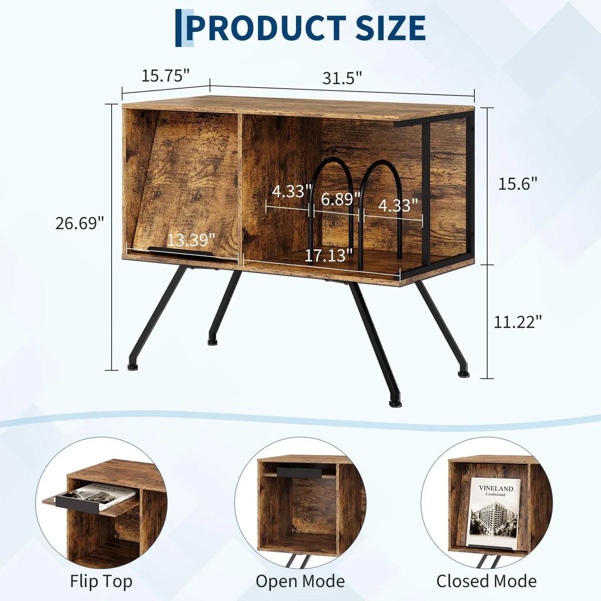 HiMISS Wooden Flip Top Record Player Stand Vinyl Storage Cabinet