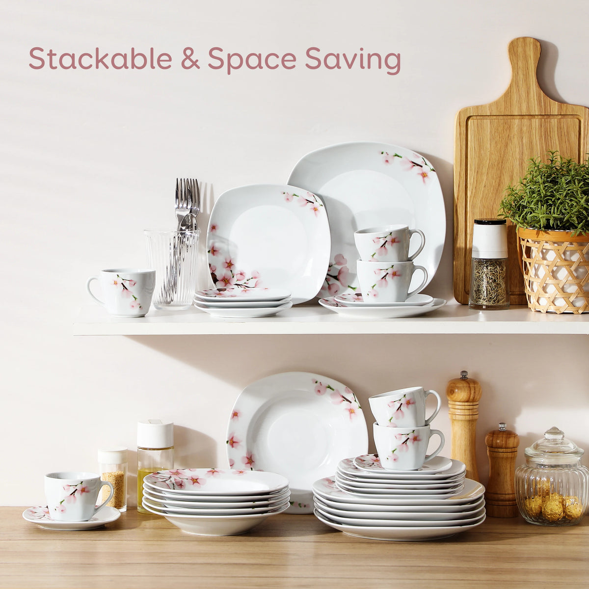 Malacasa Porcelain Floral Dinnerware Set Service For Six