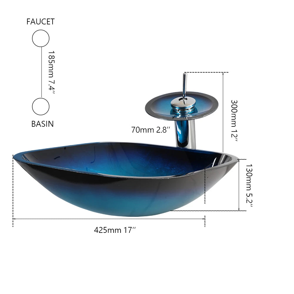 Mekkhalara Tempered Glass Bathroom Vessel Sink With Drain