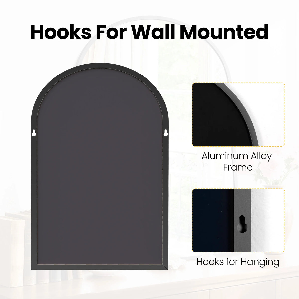 JHK Modern Arched Metal Framed Decorative Wall Mirror