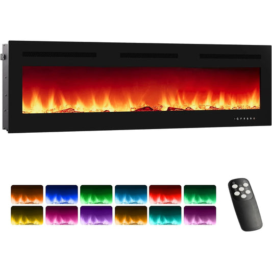 Adoolla Electric Fireplace Wall Mounted And Recessed Remote Control