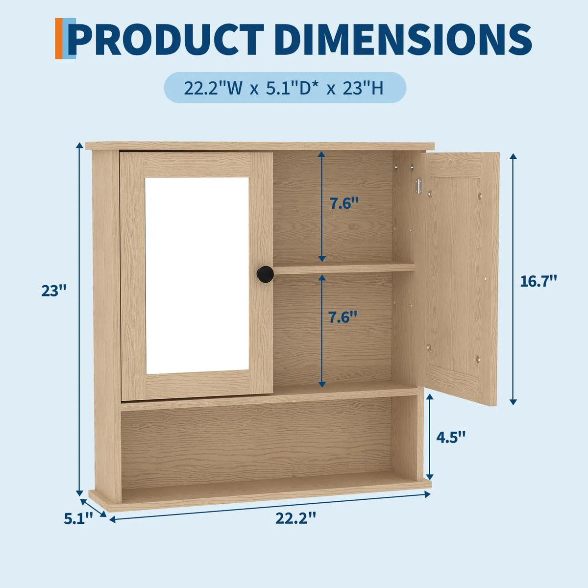 HiMISS Wall Mounted Wooden Bathroom Cabinet With Mirrored Doors