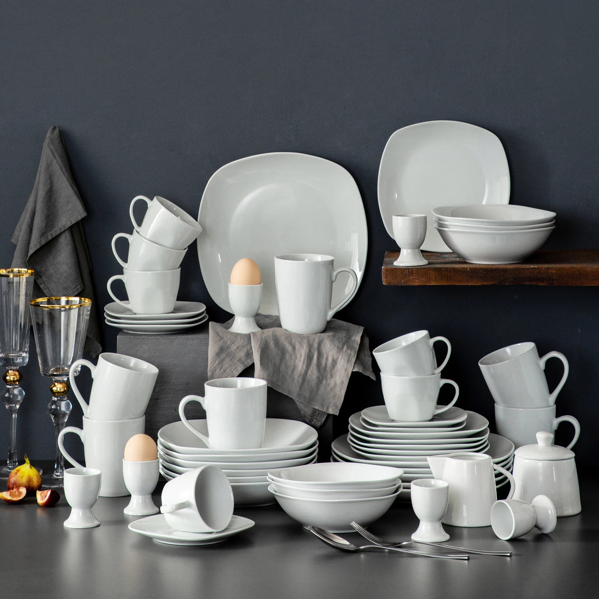 Malacasa Elisa Collection Ceramic Dinner Set With Saucers And Bowls