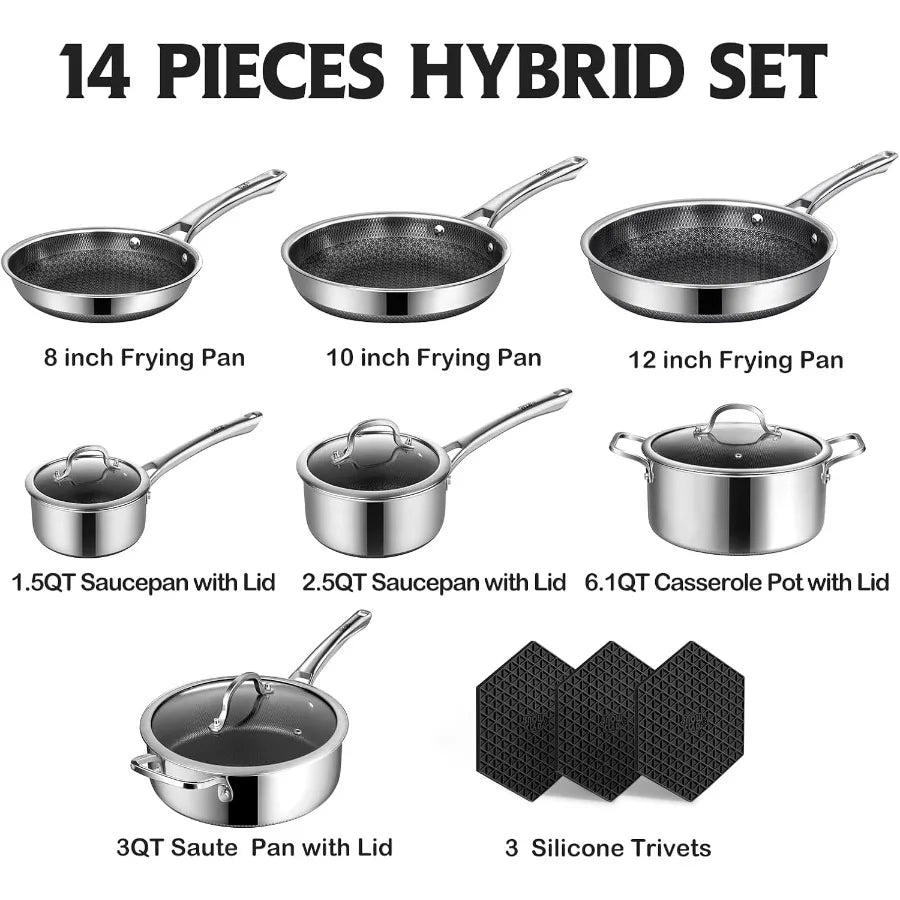 Non Stick Hybrid Stainless Steel Pots And Pans Set Cookware