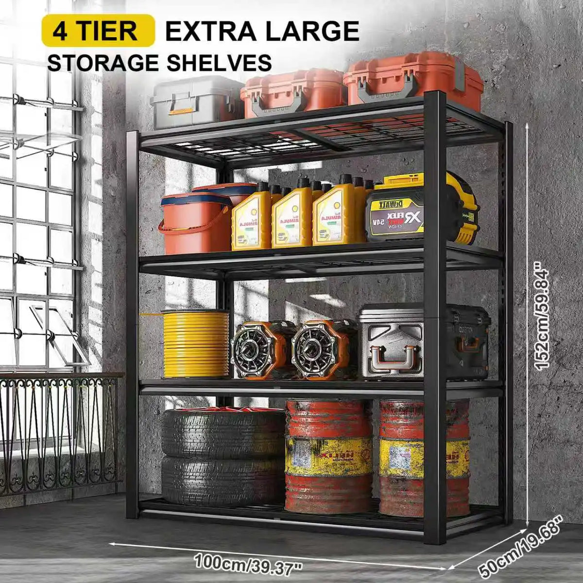Sarenzoon Sturdy Metal Rack With Four Shelves For Garage Storage