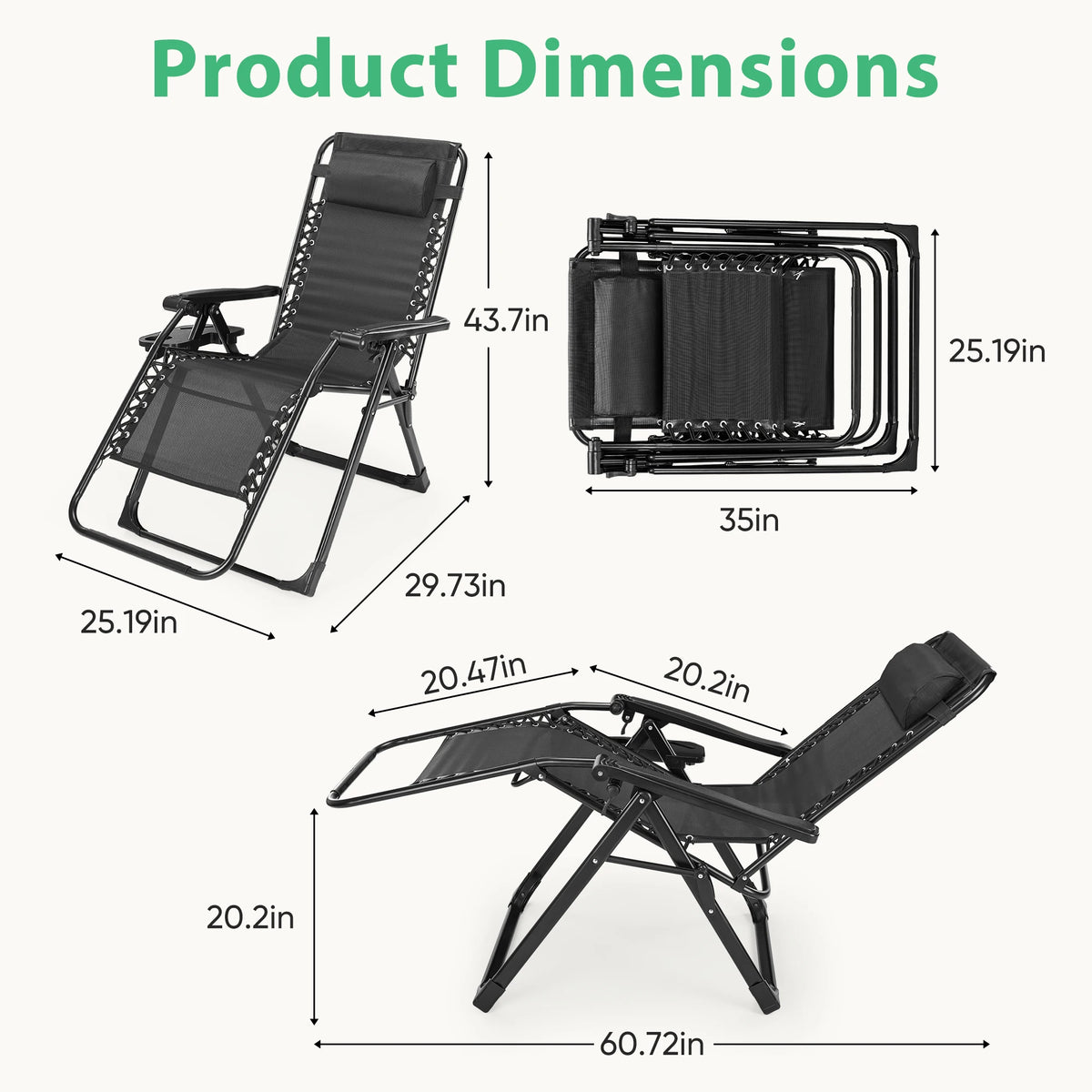JHK Zero Gravity Recliner Folding Patio Lounge Chair Cup Holder