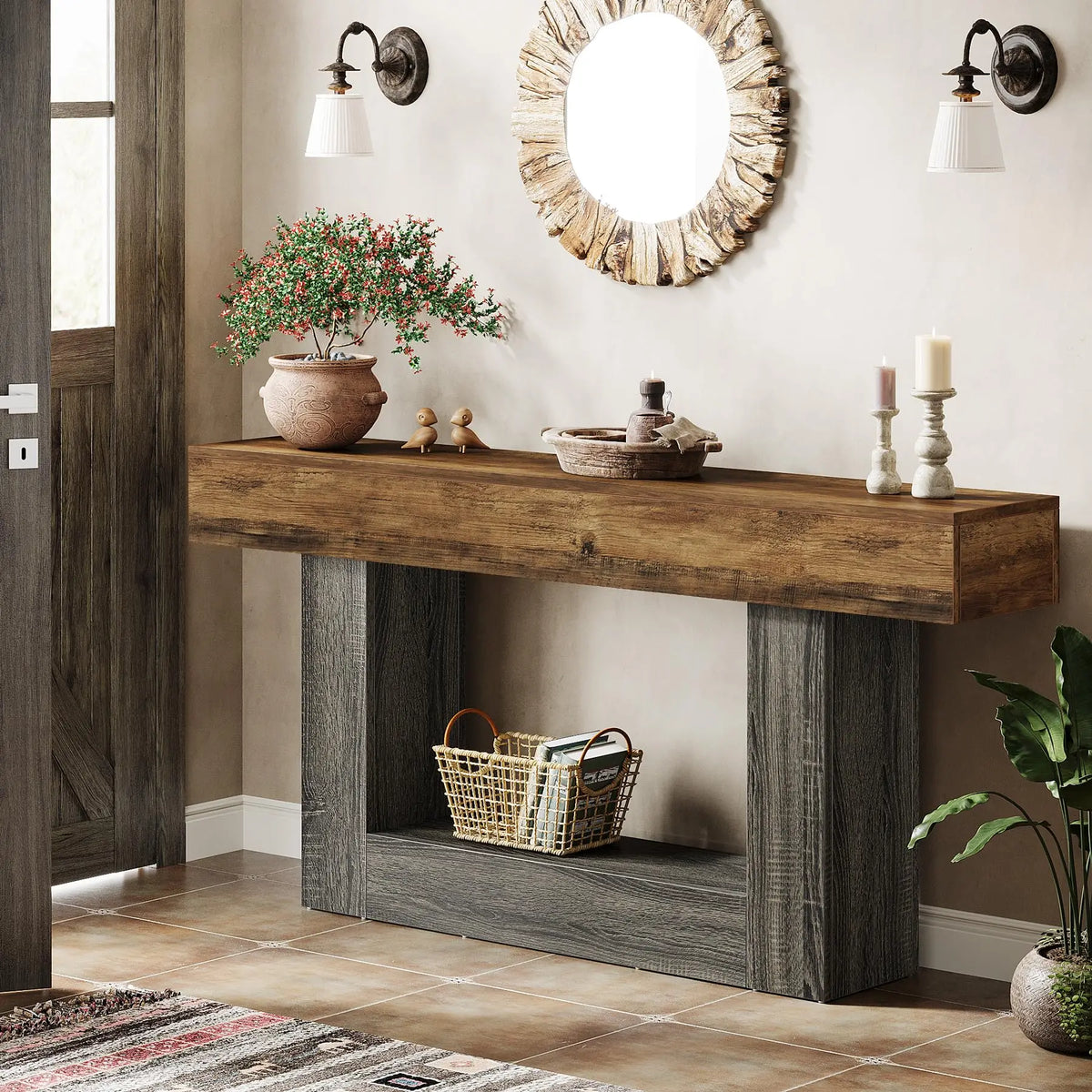 Tribesigns Farmhouse Console Table With Sturdy U Shaped Base