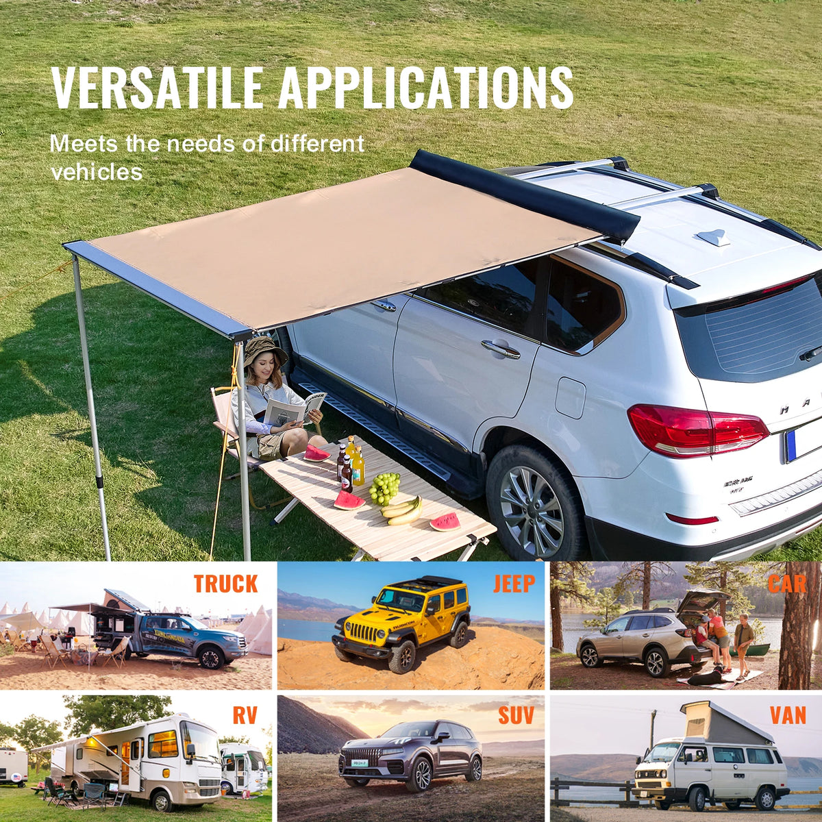 SucceBuy Retractable Vehicle Awning With Waterproof Storage Bag