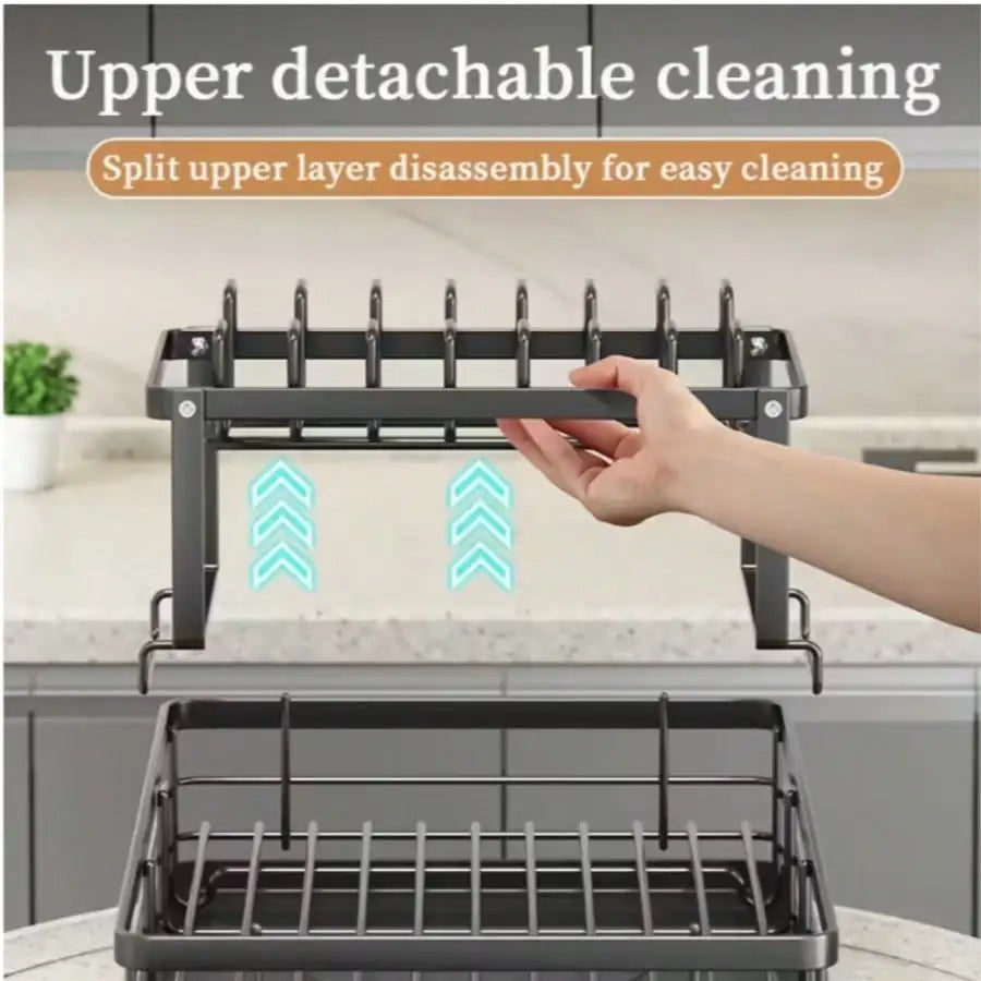 Double Layer Carbon Steel Kitchen Cutlery Rack With Cup Holder