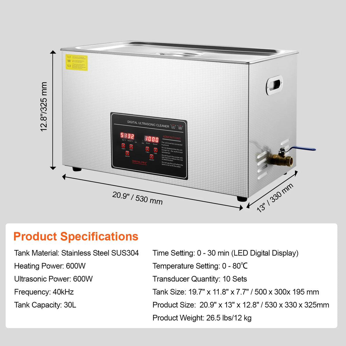 SucceBuy Stainless Steel Ultrasonic Cleaner Portable Home Appliance