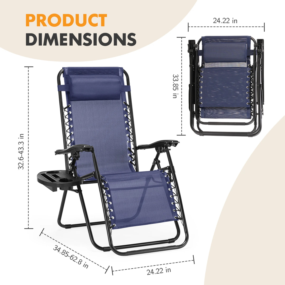 MCQ Outdoor Zero Gravity Folding Lounge Chair With Cup Holder