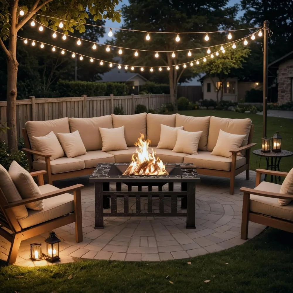 Devoko Outdoor Metal Fire Pit Table With Waterproof Cover
