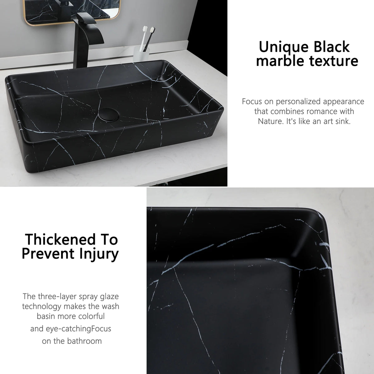 KEMAIDI Rectangular Ceramic Vessel Bathroom Sink Above Counter