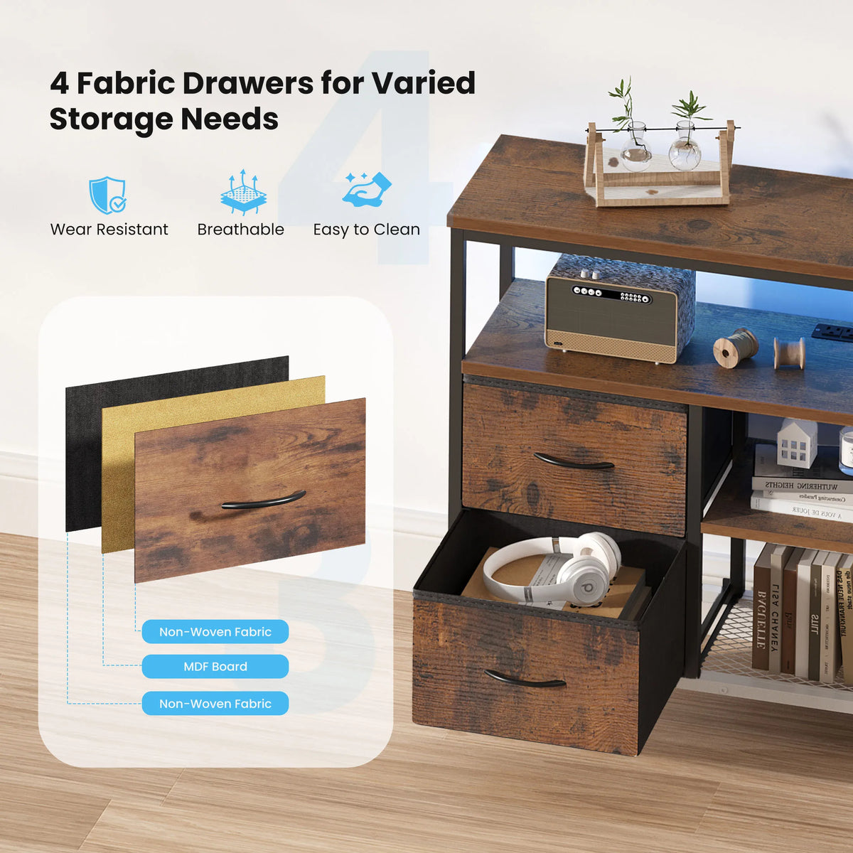 Jhk Metal Media Console Featuring Four Drawers And Led Lighting