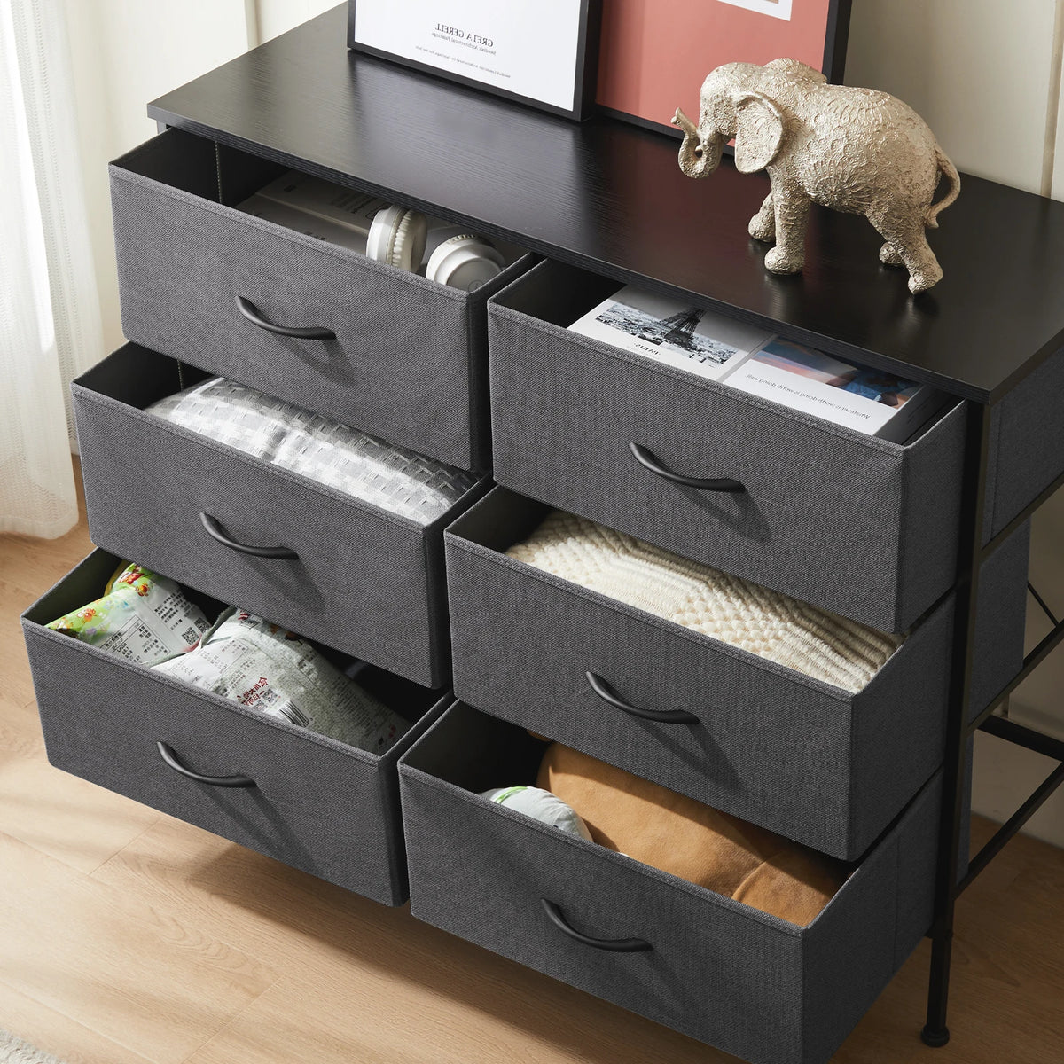 JHK Modern Six Drawer Fabric Nightstand Storage Cabinet