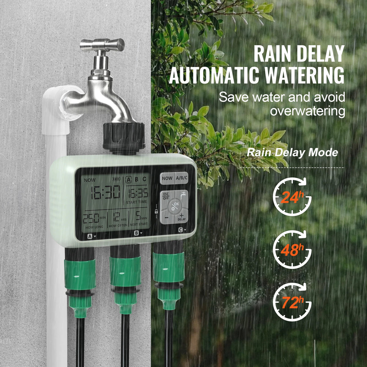 SucceBuy 3 Outlet Water Timer With LCD Display For Sprinklers