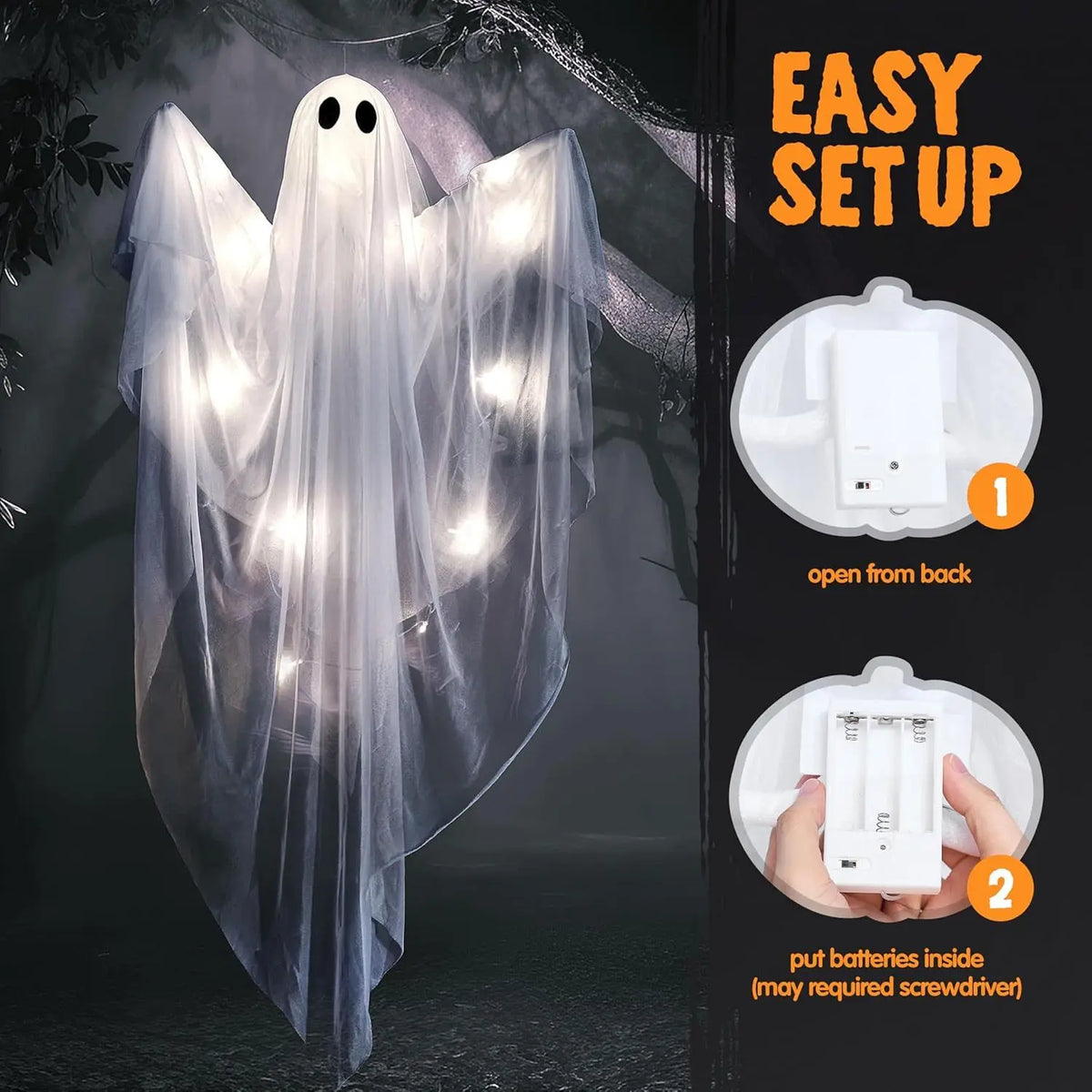 Halloween Hanging Ghost Decoration With Spooky White LED Lights