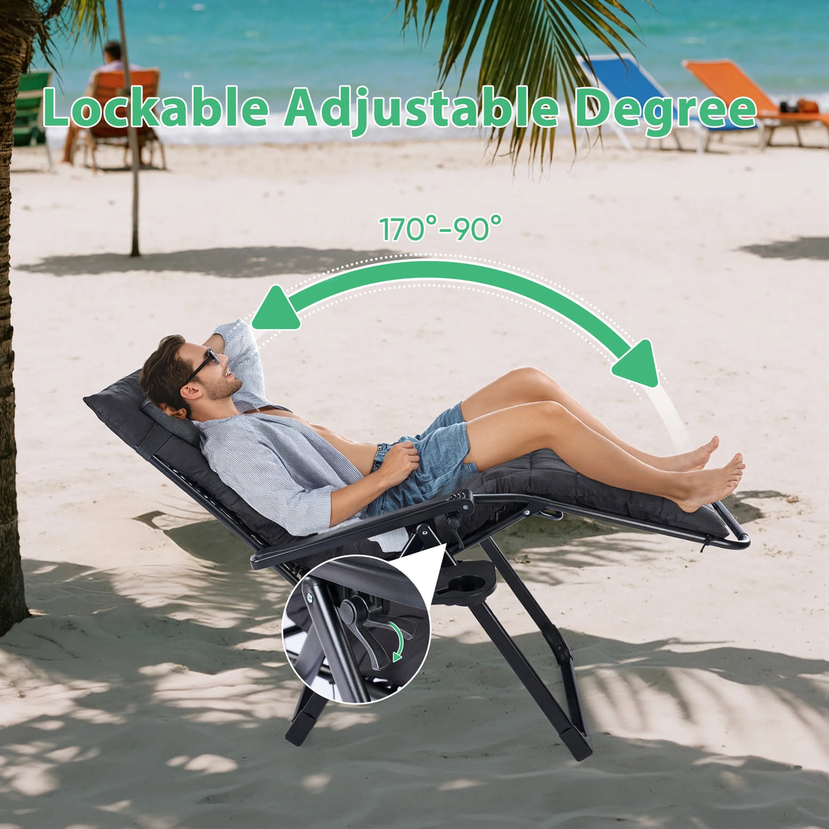JHK Zero Gravity Recliner Folding Patio Lounge Chair Cup Holder