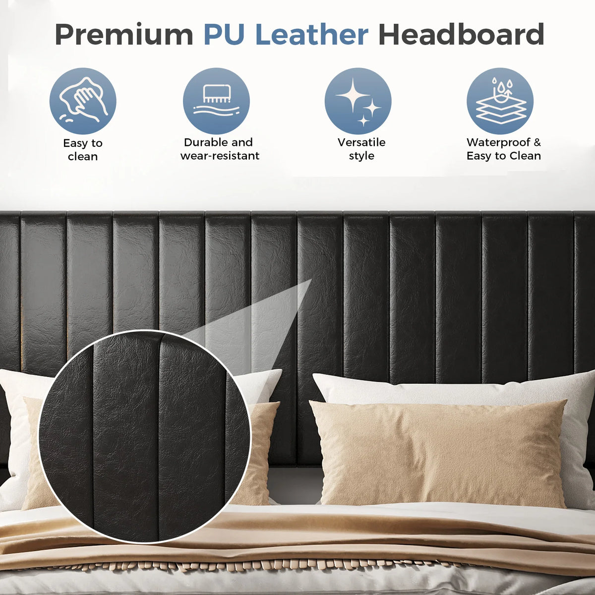 JHK Modern Wingback Platform Bed Frame With Upholstered Headboard Design
