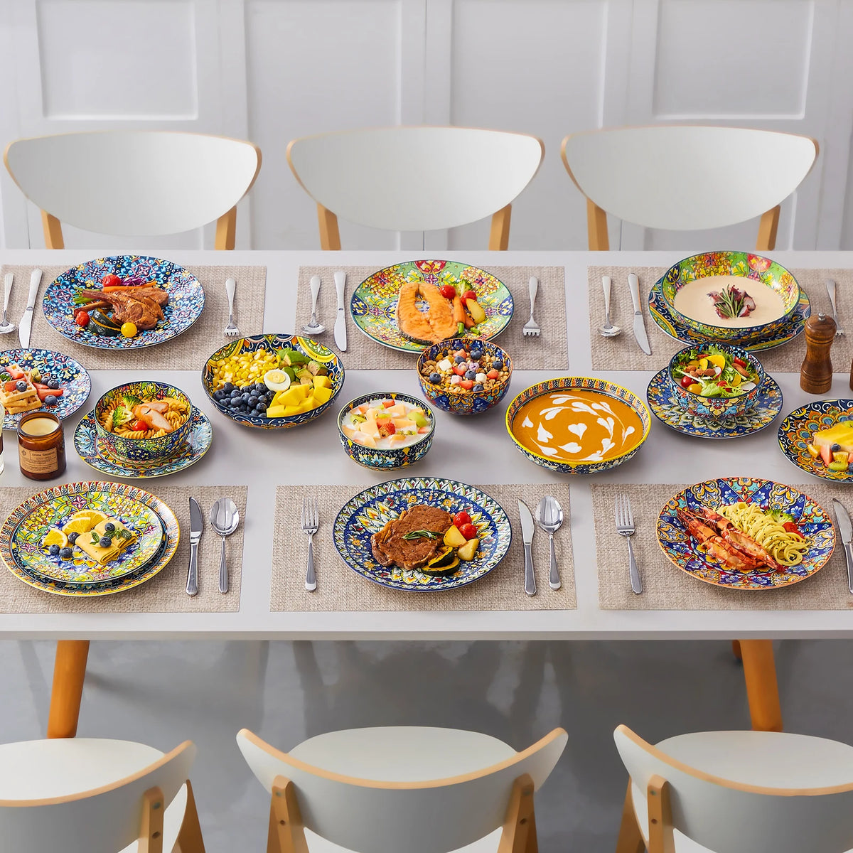 Malacasa 24 Piece Bohemian Plant Pattern Porcelain Dinnerware Set