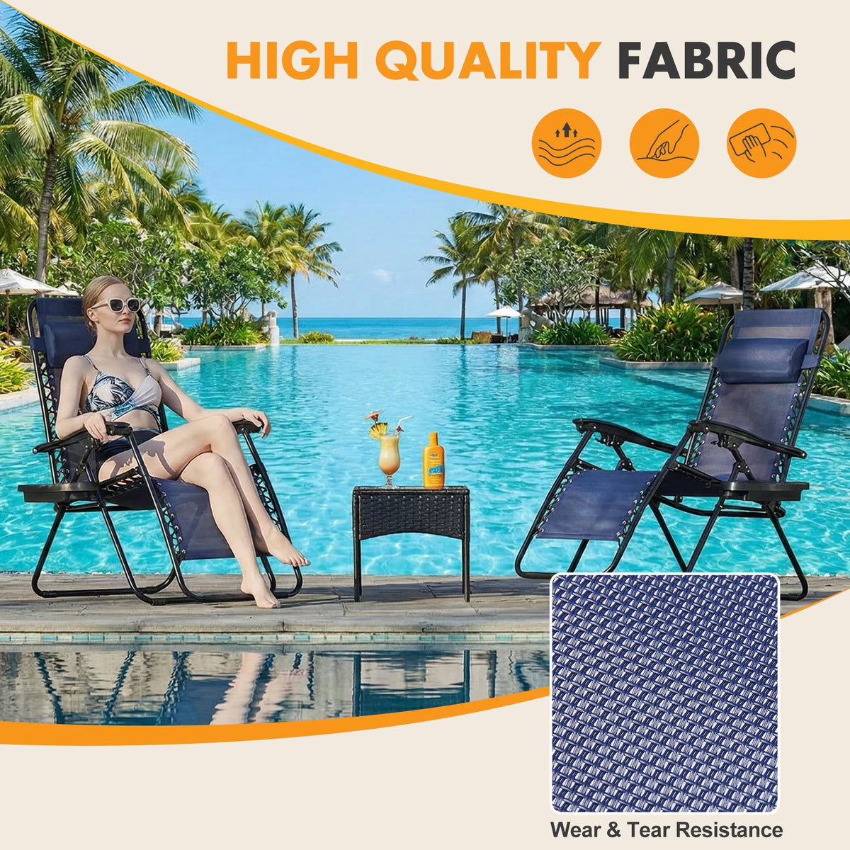 MCQ Outdoor Zero Gravity Folding Lounge Chair With Cup Holder