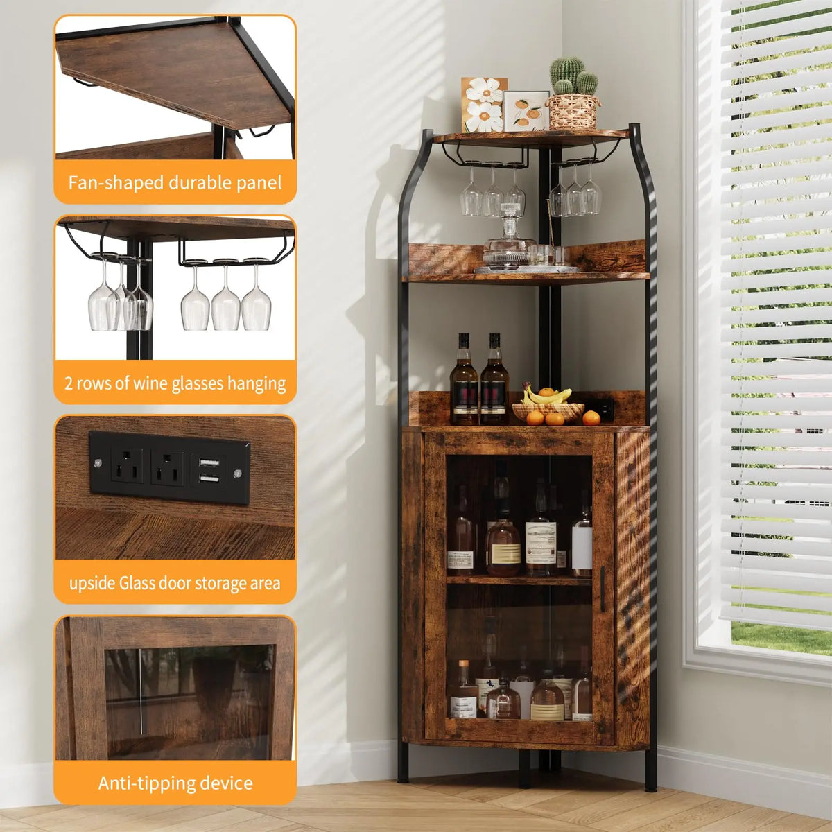 HiMISS Corner Bar Cabinet With LED Lights And Outlet