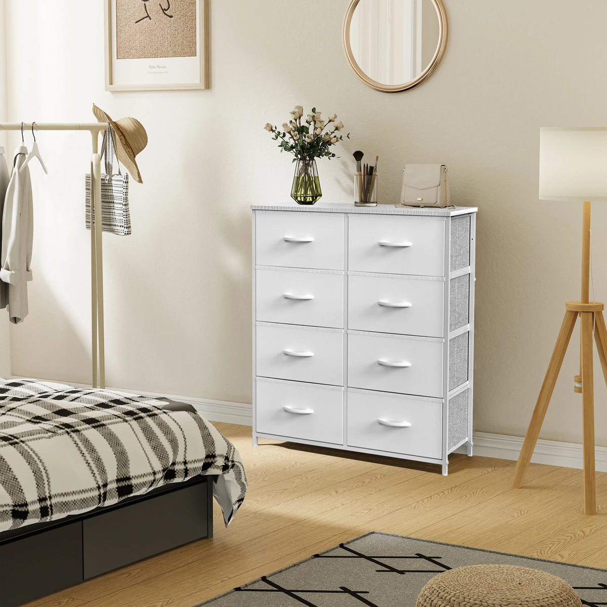 JHK Childrens Wardrobe With Eight Fabric Drawers Steel Frame Unit