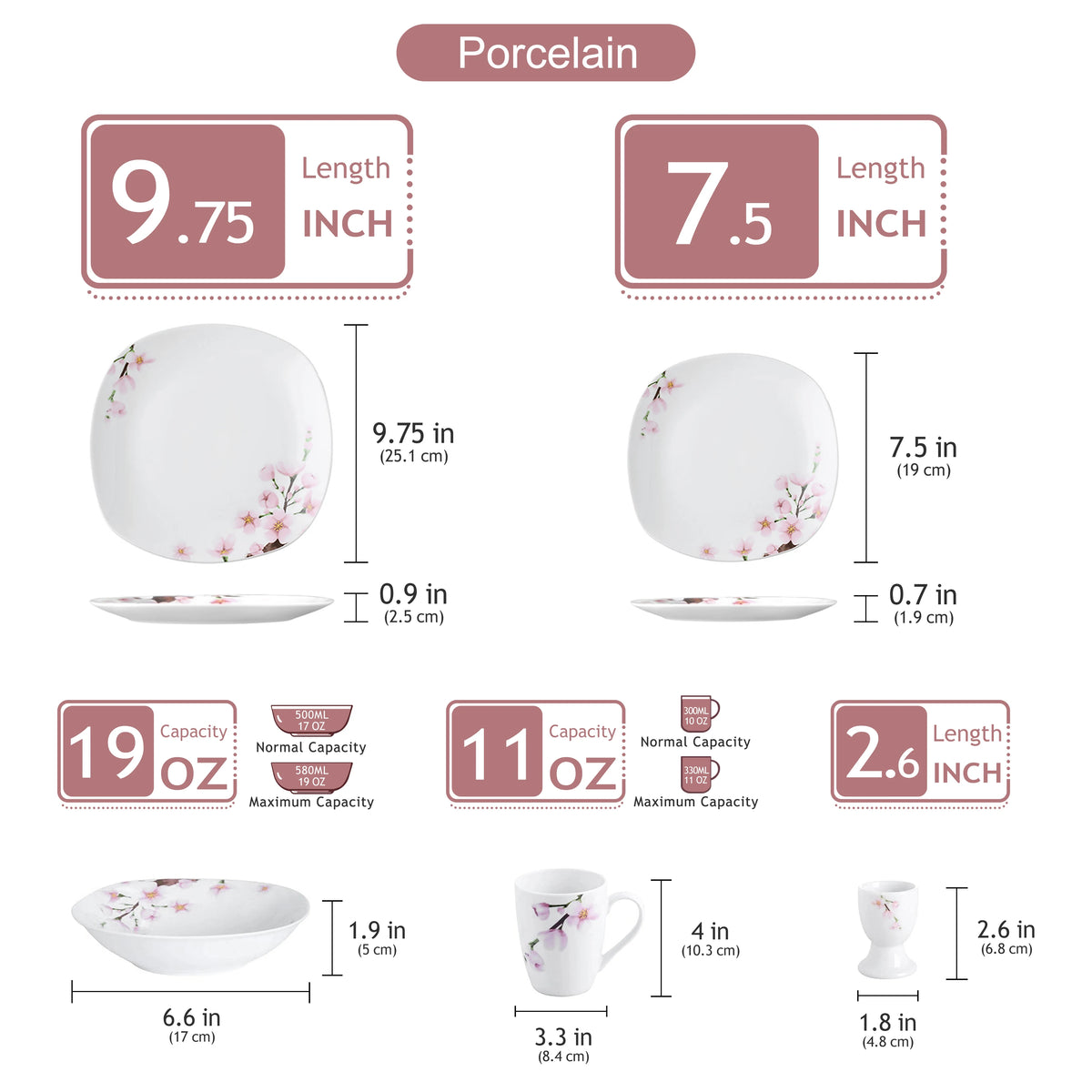 Malacasa Porcelain Floral Dinnerware Set Service For Six