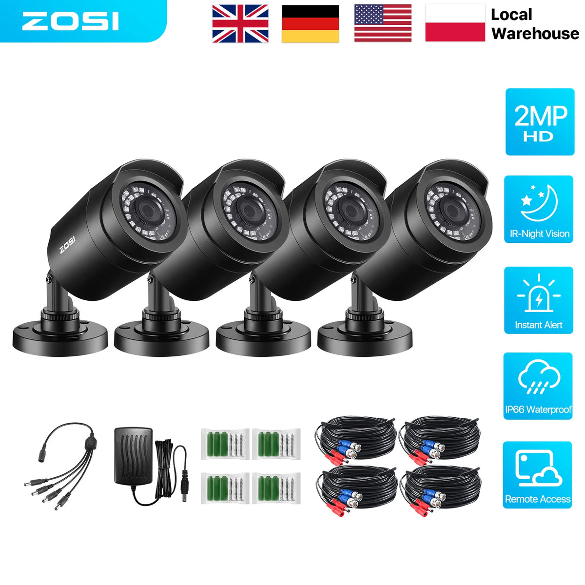 Zosi 1080P HD Bullet Security Cameras For Outdoor Surveillance