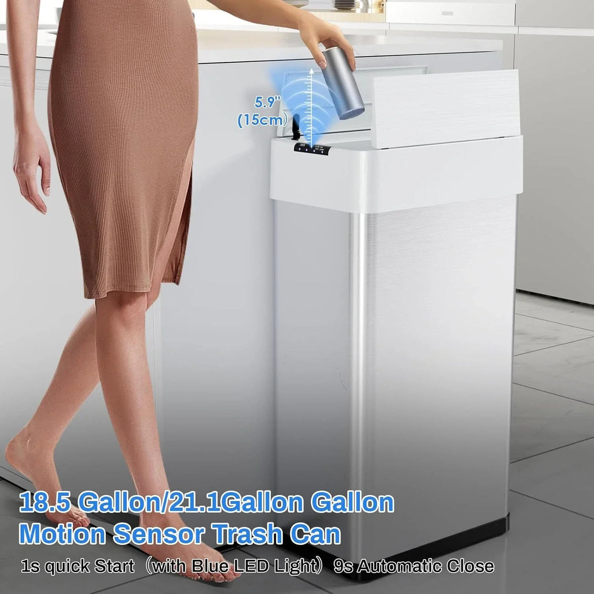 Homfa Stainless Steel Automatic Motion Sensor Kitchen Trash Can