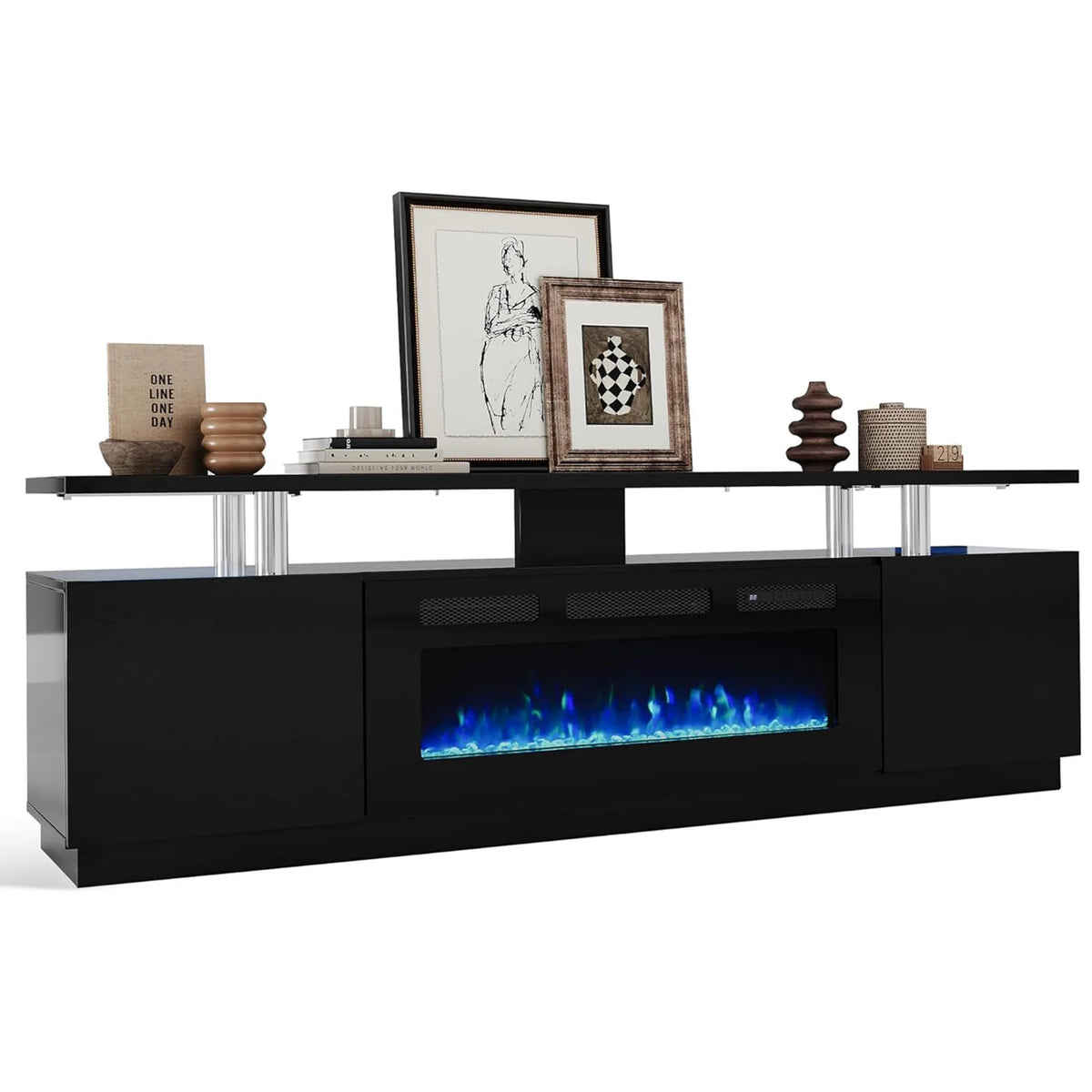 Adoolla Modern Fireplace TV Stand With Integrated Electric Heater Console