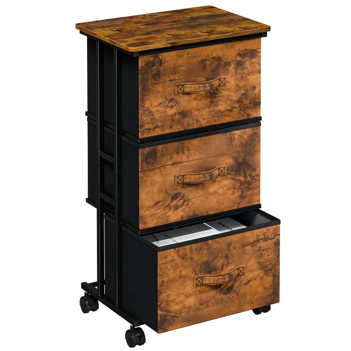JHK 3 Drawer Rolling Dresser Storage Cabinet Steel Frame Organizer