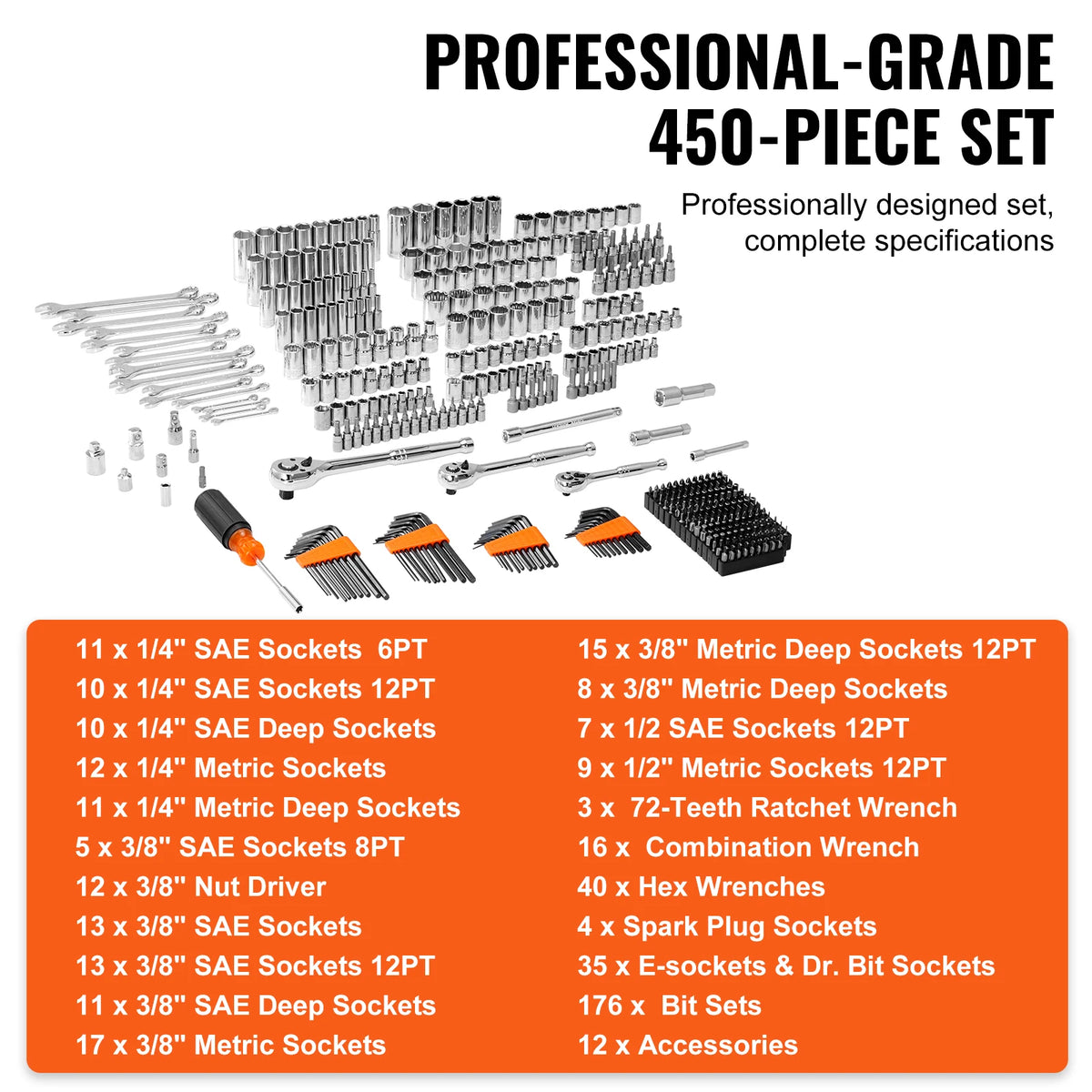SucceBuy 450 Piece Deep Standard Metric Mechanics Tool Set