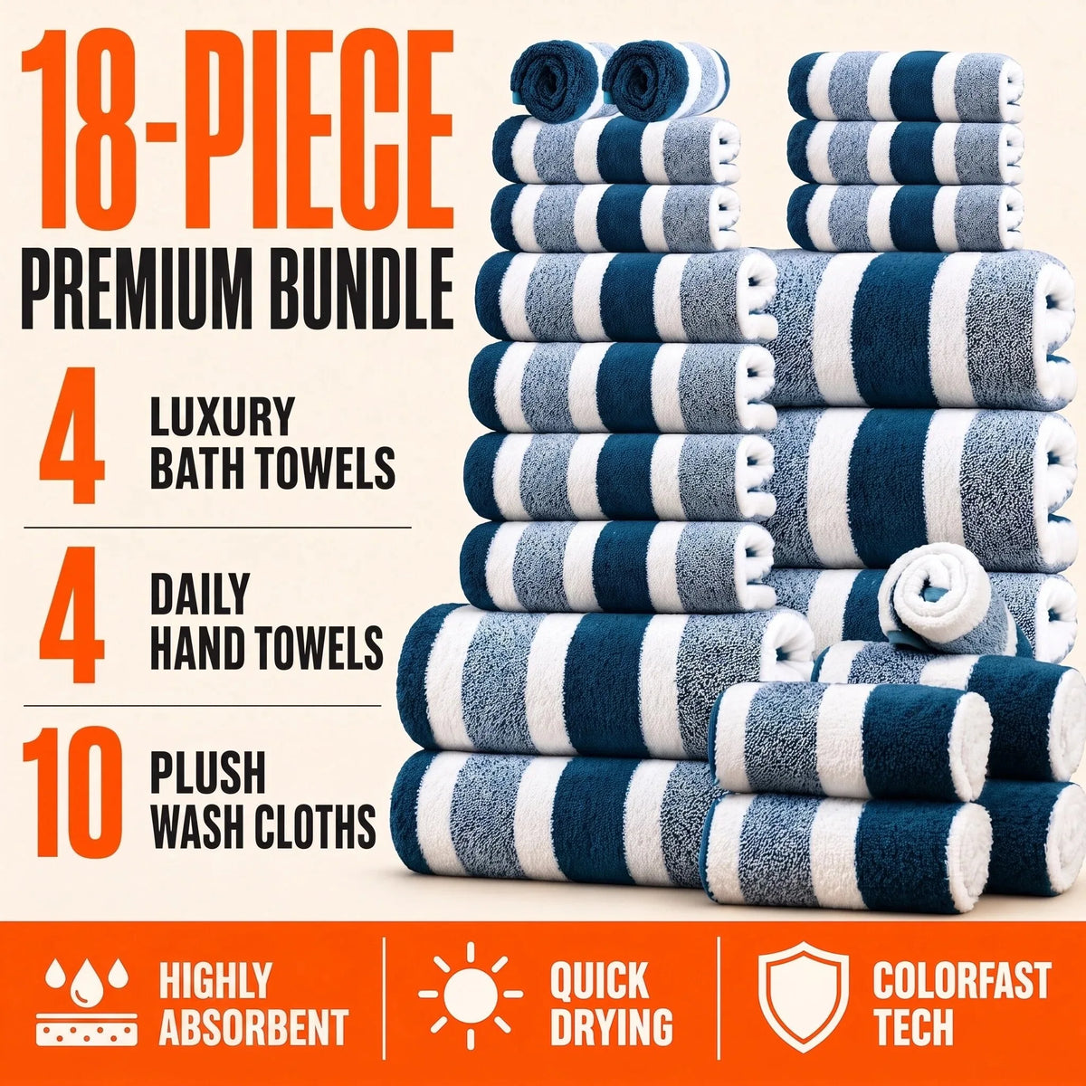 Luxury 18 Piece Bath Towel Set Soft Plush Texture