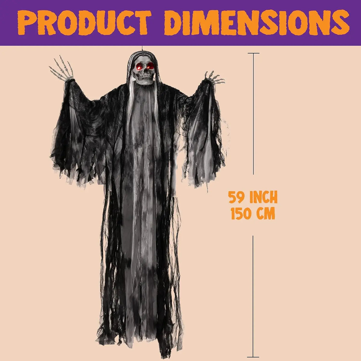 Joyfy Animated Hanging Grim Reaper With Glowing Eyes And Sound
