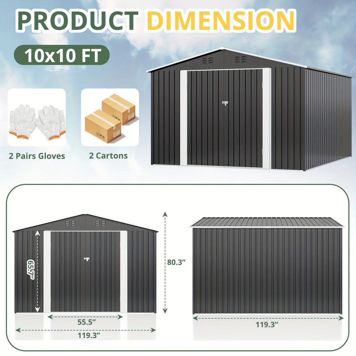 VIWAT Heavy Duty Metal Outdoor Storage Shed With Lockable Door