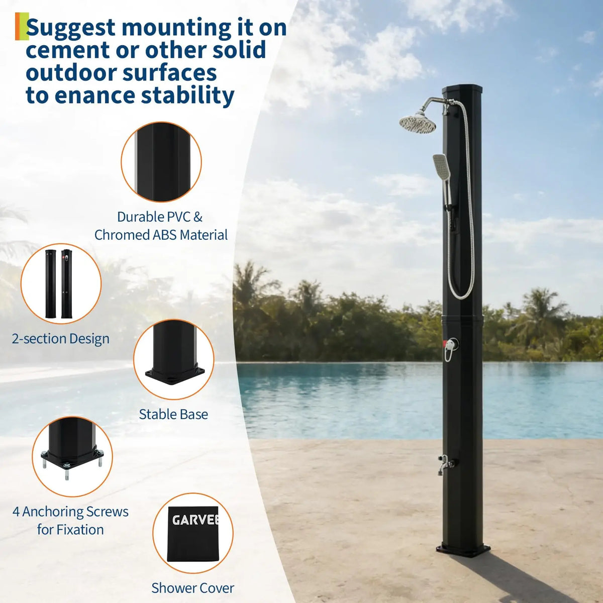 HiMISS Solar Heated Pool Shower Freestanding Outdoor Pool Side Shower