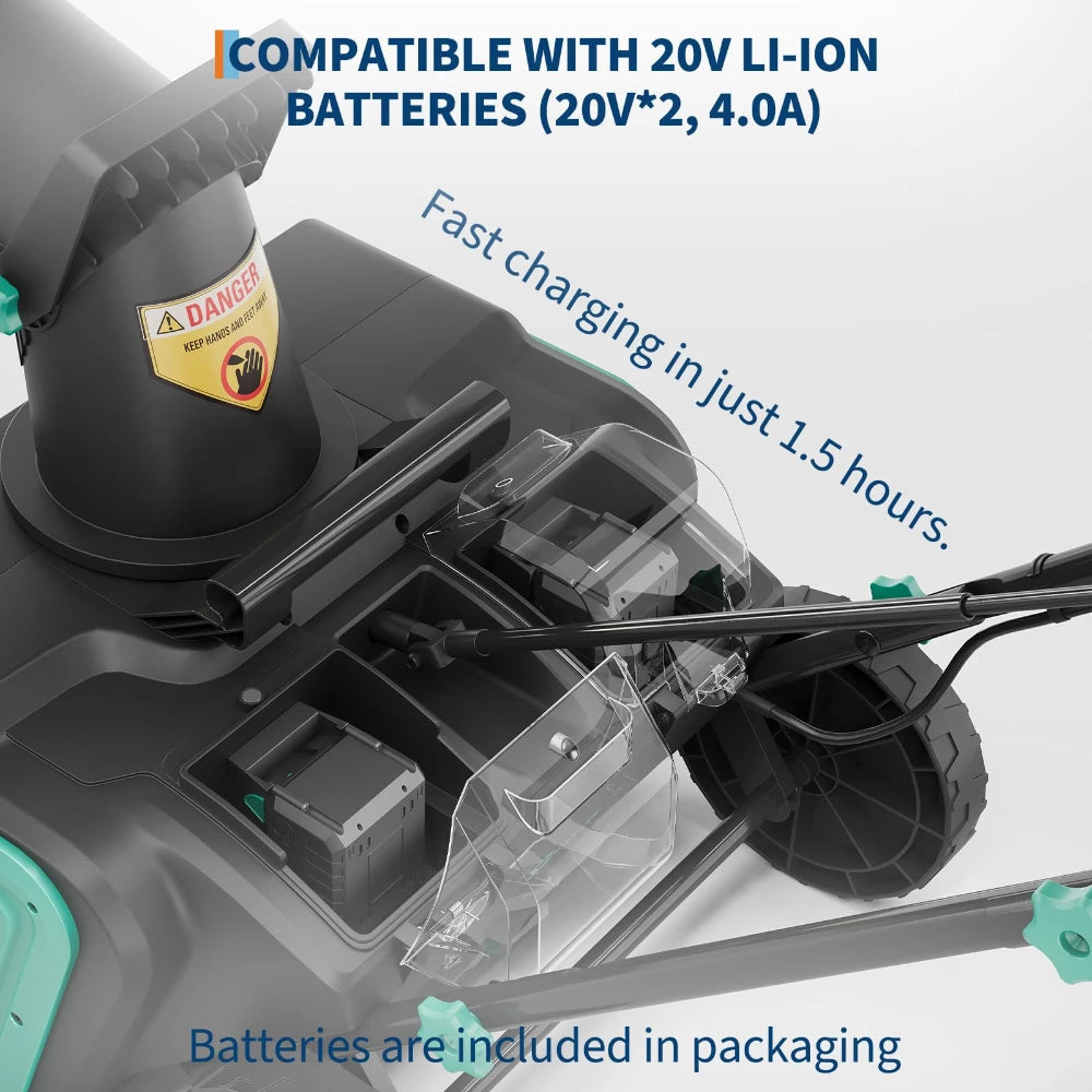 Cordless Brushless Snow Blower With Dual Battery And Led Lighting