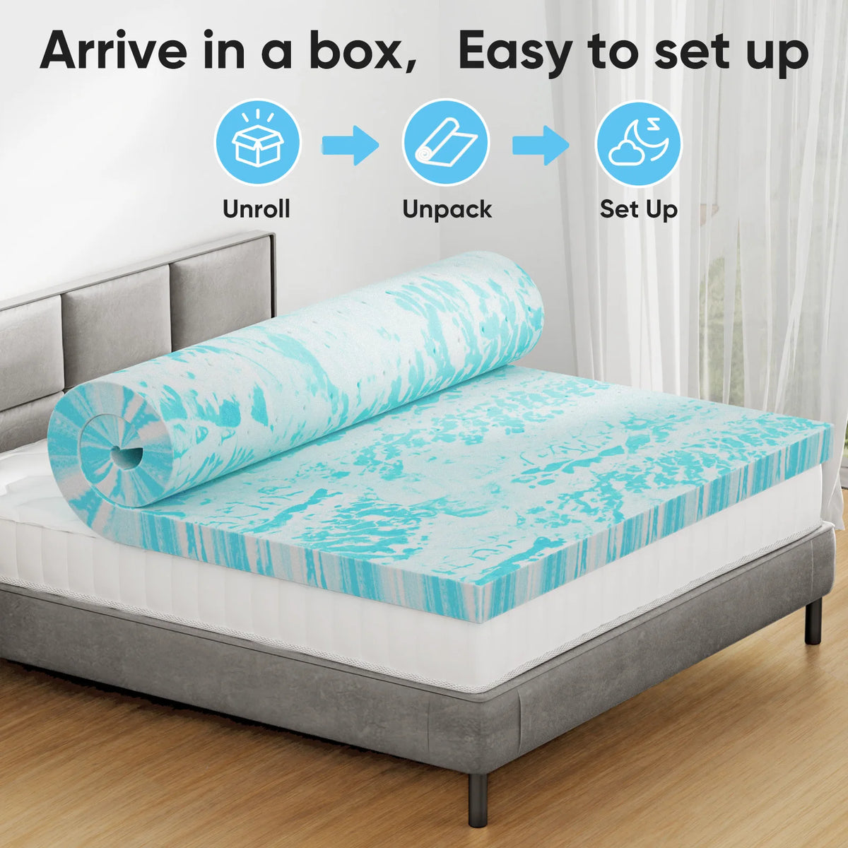 JHK Gel Cooling Memory Foam Mattress Topper With Breathable Comfort