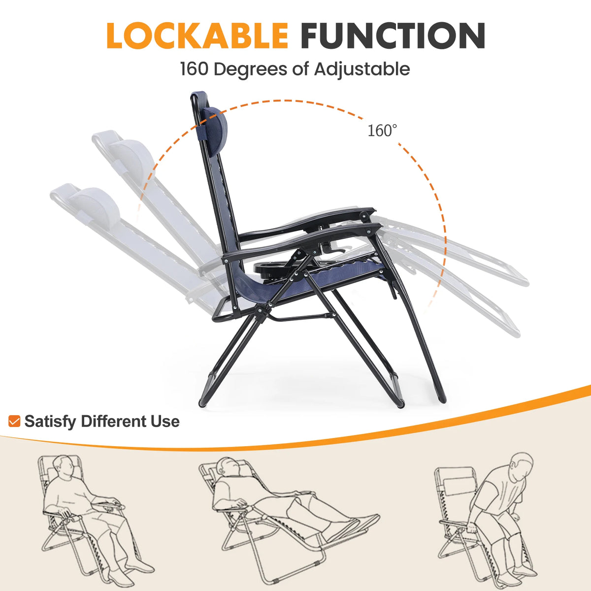 MCQ Outdoor Zero Gravity Folding Lounge Chair With Cup Holder