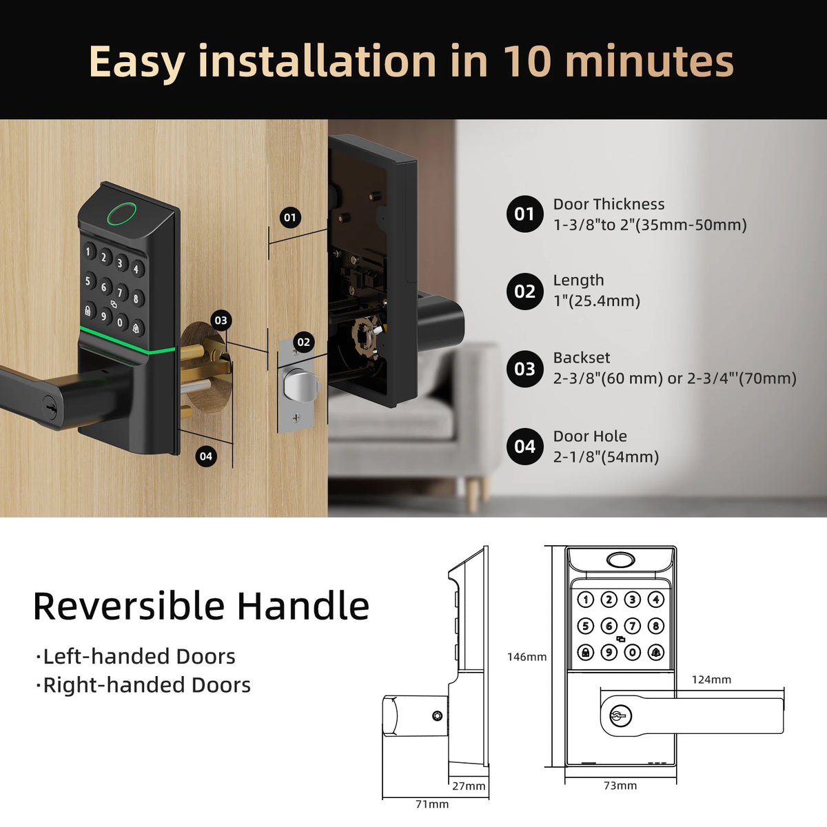 Viladepot Smart Lock Fingerprint Keyless Entry Electronic Deadbolt
