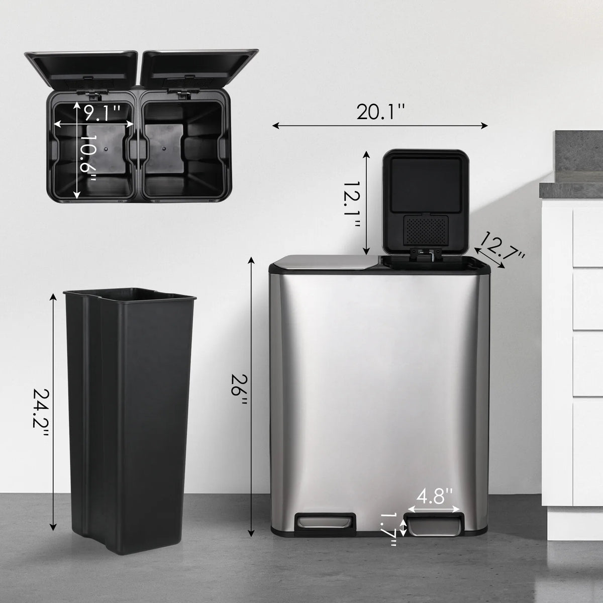 Dual Stainless Steel Step Trash Can With Built In Filter