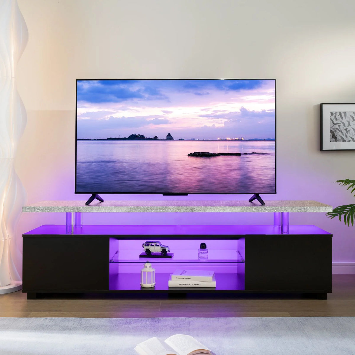 Cubehom Modern Wood TV Entertainment Center With Storage Console